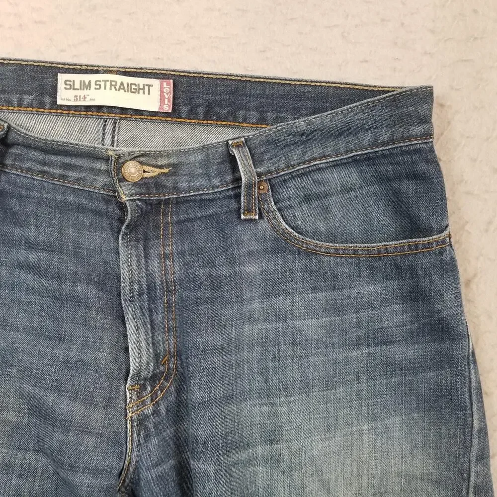 Levis 514 Jeans Mens 36x31 Blue‎ Medium Wash Slim Straight 100% Cotton Denim